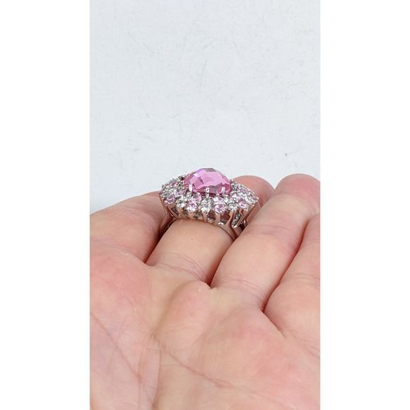 Size 8 huge Pink Cluster Sunflower Sterling Silver Cocktail Ring - Picture 8 of 9